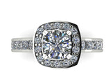 STYLE#6426 CUSHION HALO STYLE ENGAGEMENT RING WITH CHANNEL SET SIDE STONES