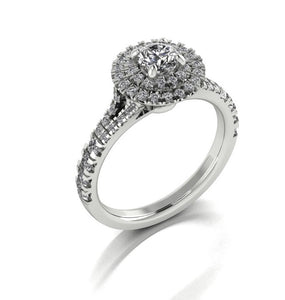 STYLE#6442 DOUBLE HALO SPLIT-SHANK STYLE ENGAGEMENT RING WITH MICRO-PRONG SIDE STONES