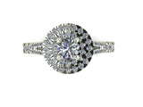 STYLE#6442 DOUBLE HALO SPLIT-SHANK STYLE ENGAGEMENT RING WITH MICRO-PRONG SIDE STONES