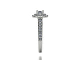 STYLE#6443 CUSHION DOUBLE HALO STYLE ENGAGEMENT RING WITH MICRO-PRONG  GRADUATING SIDE STONES