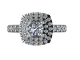 STYLE#6443 CUSHION DOUBLE HALO STYLE ENGAGEMENT RING WITH MICRO-PRONG  GRADUATING SIDE STONES