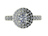 STYLE#6444 DOUBLE HALO STYLE ENGAGEMENT RING WITH MICRO-PRONG  GRADUATING SIDE STONES