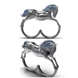 STYLE #5533 DOUBLE-FINGER HORSE RING WITH BLUE DIAMONDS