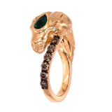 STYLE #5559 RAM RING WITH BROWN DIAMONDS AND AN EMERALD