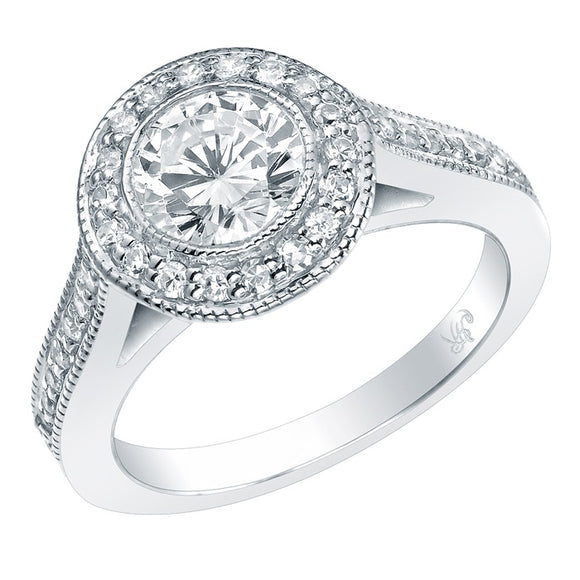 STYLE#4921 HALO STYLE ENGAGEMENT RING WITH MICROPAVE SIDE STONES